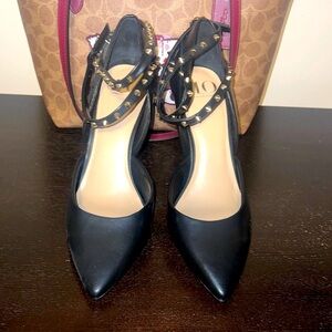 JLO Gold Studded Ankle Strap 4 inch Black Heels